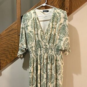 Meettrendi Green Floral Smocked Waist Midi Dress XL Boho